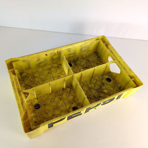 Vintage Yellow Black Plastic Pepsi Cola Crate 4 Cell Tray 18x12x4" Union Carbide - Picture 3 of 7